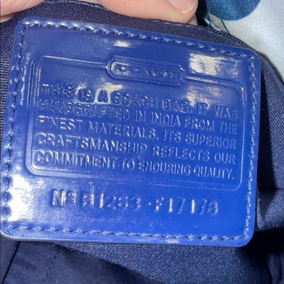 Coach Navy and Pastel Patterned Tote with bow and added chain for crossbody bag - Picture 8 of 10